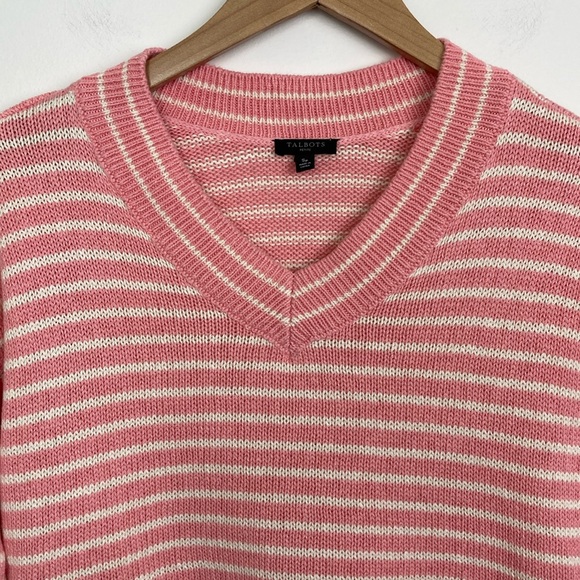 Talbots Striped Linen V Neck Sweater - Picture 3 of 8